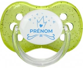 Couronne bleue cœur design-1 avec prénom : Vert à paillette Tétine embout cerise