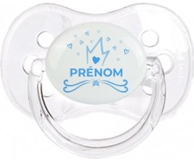 Couronne bleue cœur design-1 avec prénom : Transparent classique Tétine embout cerise