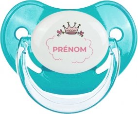 Couronne rose bulle cœur avec prénom : Sucette Physiologique personnalisée