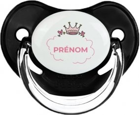 Couronne rose bulle cœur avec prénom : Noir classique Tétine embout physiologique