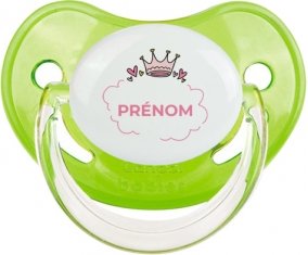 Couronne rose bulle cœur avec prénom : Vert classique Tétine embout physiologique