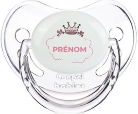 Couronne rose bulle cœur avec prénom : Transparent classique Tétine embout physiologique