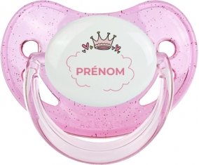 Couronne rose bulle cœur avec prénom : Rose à paillette Tétine embout physiologique