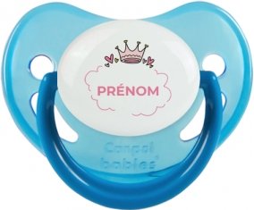 Couronne rose bulle cœur avec prénom : Bleue phosphorescente Tétine embout physiologique