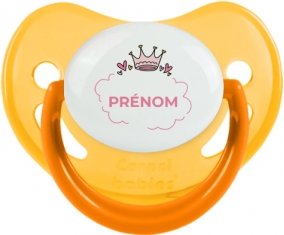 Couronne rose bulle cœur avec prénom : Jaune phosphorescente Tétine embout physiologique