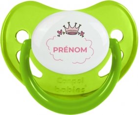 Couronne rose bulle cœur avec prénom : Vert phosphorescente Tétine embout physiologique