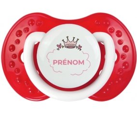 Couronne rose bulle cœur avec prénom : Blanc-rouge classique Tétine embout Lovi Dynamic