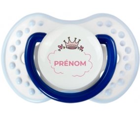 Couronne rose bulle cœur avec prénom : Marine-blanc-bleu classique Tétine embout Lovi Dynamic