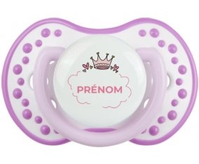 Couronne rose bulle cœur avec prénom : Blanc-mauve classique Tétine embout Lovi Dynamic