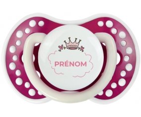 Couronne rose bulle cœur avec prénom : Fuchsia phosphorescente Tétine embout Lovi Dynamic