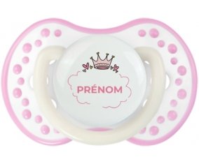Couronne rose bulle cœur avec prénom : Blanc-rose phosphorescente Tétine embout Lovi Dynamic