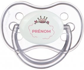 Couronne rose bulle cœur avec prénom : Transparente classique Tétine embout anatomique