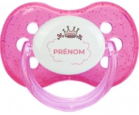 Couronne rose bulle cœur avec prénom : Rose à paillette Tétine embout cerise