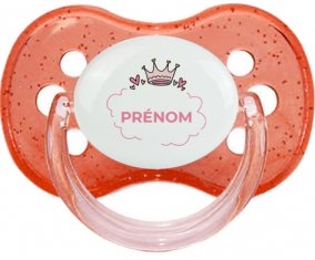 Couronne rose bulle cœur avec prénom : Rouge à paillette Tétine embout cerise