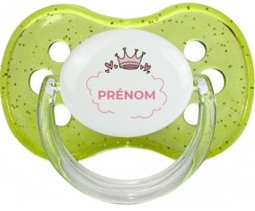 Couronne rose bulle cœur avec prénom : Vert à paillette Tétine embout cerise