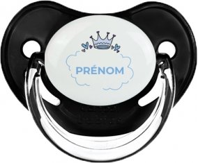 Couronne bleue bulle cœur avec prénom : Noir classique Tétine embout physiologique