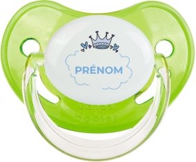 Couronne bleue bulle cœur avec prénom : Vert classique Tétine embout physiologique