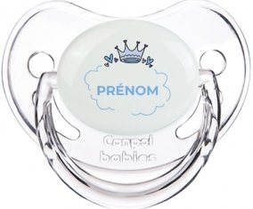 Couronne bleue bulle cœur avec prénom : Transparent classique Tétine embout physiologique