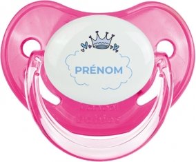 Couronne bleue bulle cœur avec prénom : Rose classique Tétine embout physiologique
