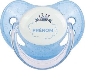 Couronne bleue bulle cœur avec prénom : Bleue à paillette Tétine embout physiologique