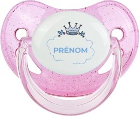 Couronne bleue bulle cœur avec prénom : Rose à paillette Tétine embout physiologique