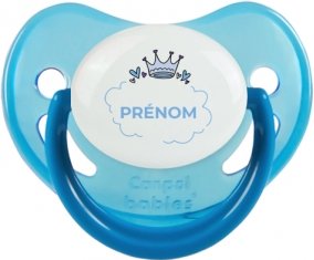 Couronne bleue bulle cœur avec prénom : Bleue phosphorescente Tétine embout physiologique