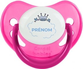 Couronne bleue bulle cœur avec prénom : Rose phosphorescente Tétine embout physiologique