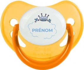 Couronne bleue bulle cœur avec prénom : Jaune phosphorescente Tétine embout physiologique