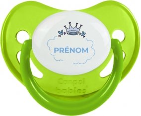 Couronne bleue bulle cœur avec prénom : Vert phosphorescente Tétine embout physiologique