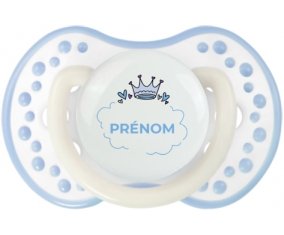 Couronne bleue bulle cœur avec prénom : Blanc-cyan classique Tétine embout Lovi Dynamic