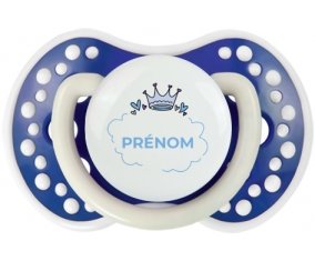 Couronne bleue bulle cœur avec prénom : Bleu-marine phosphorescente Tétine embout Lovi Dynamic