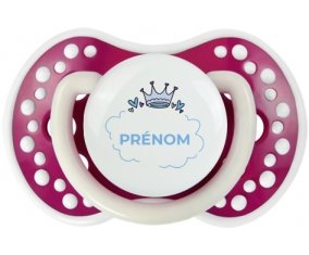 Couronne bleue bulle cœur avec prénom : Fuchsia phosphorescente Tétine embout Lovi Dynamic