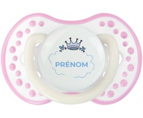 Couronne bleue bulle cœur avec prénom : Blanc-rose phosphorescente Tétine embout Lovi Dynamic