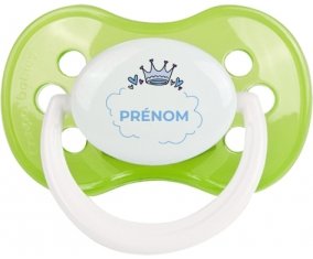 Couronne bleue bulle cœur avec prénom : Vert classique Tétine embout anatomique