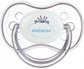 Couronne bleue bulle cœur avec prénom : Transparente classique Tétine embout anatomique