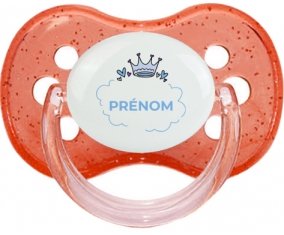 Couronne bleue bulle cœur avec prénom : Rouge à paillette Tétine embout cerise