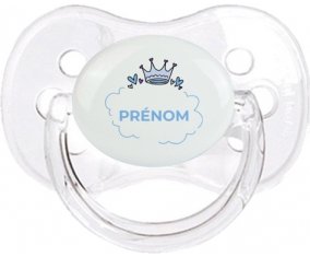 Couronne bleue bulle cœur avec prénom : Transparent classique Tétine embout cerise