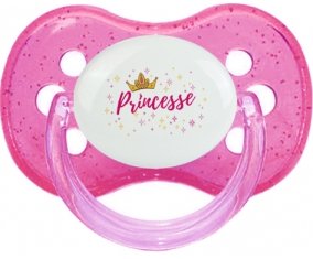 Couronne jaune princesse : Rose à paillette Tétine embout cerise