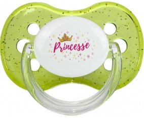 Couronne jaune princesse : Vert à paillette Tétine embout cerise