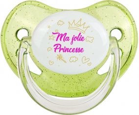 Ma jolie princese design-2 : Vert à paillette Tétine embout physiologique