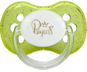 Couronne dorée princesse : Vert à paillette Tétine embout cerise