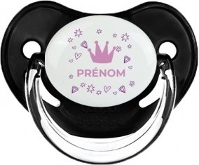 Couronne rose cœur design-2 avec prénom : Noir classique Tétine embout physiologique