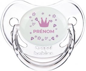 Couronne rose cœur design-2 avec prénom : Transparent classique Tétine embout physiologique