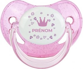 Couronne rose cœur design-2 avec prénom : Rose à paillette Tétine embout physiologique