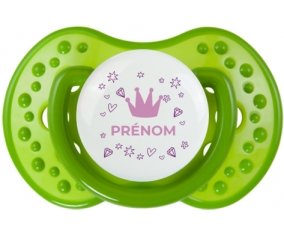 Couronne rose cœur design-2 avec prénom : Vert classique Tétine embout Lovi Dynamic