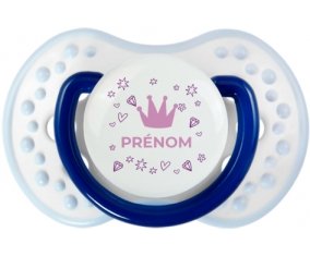 Couronne rose cœur design-2 avec prénom : Marine-blanc-bleu classique Tétine embout Lovi Dynamic