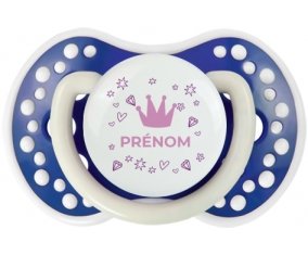 Couronne rose cœur design-2 avec prénom : Bleu-marine phosphorescente Tétine embout Lovi Dynamic
