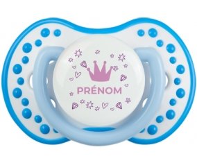 Couronne rose cœur design-2 avec prénom : Blanc-bleu phosphorescente Tétine embout Lovi Dynamic