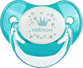 Couronne bleue cœur design-2 avec prénom : Sucette Physiologique personnalisée