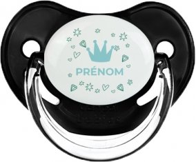 Couronne bleue cœur design-2 avec prénom : Noir classique Tétine embout physiologique